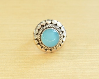 Caribbean Blue Chalcedony Ring // Chalcedony Jewelry // Sterling Silver // Village Silversmith