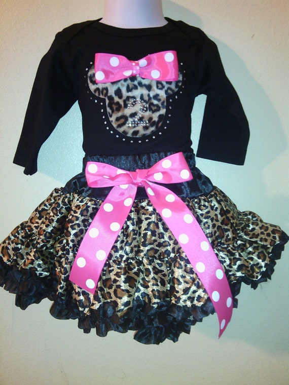 Minnie Mouse dress. birthday number Cheetah / pink 2pc1T,2T,3T