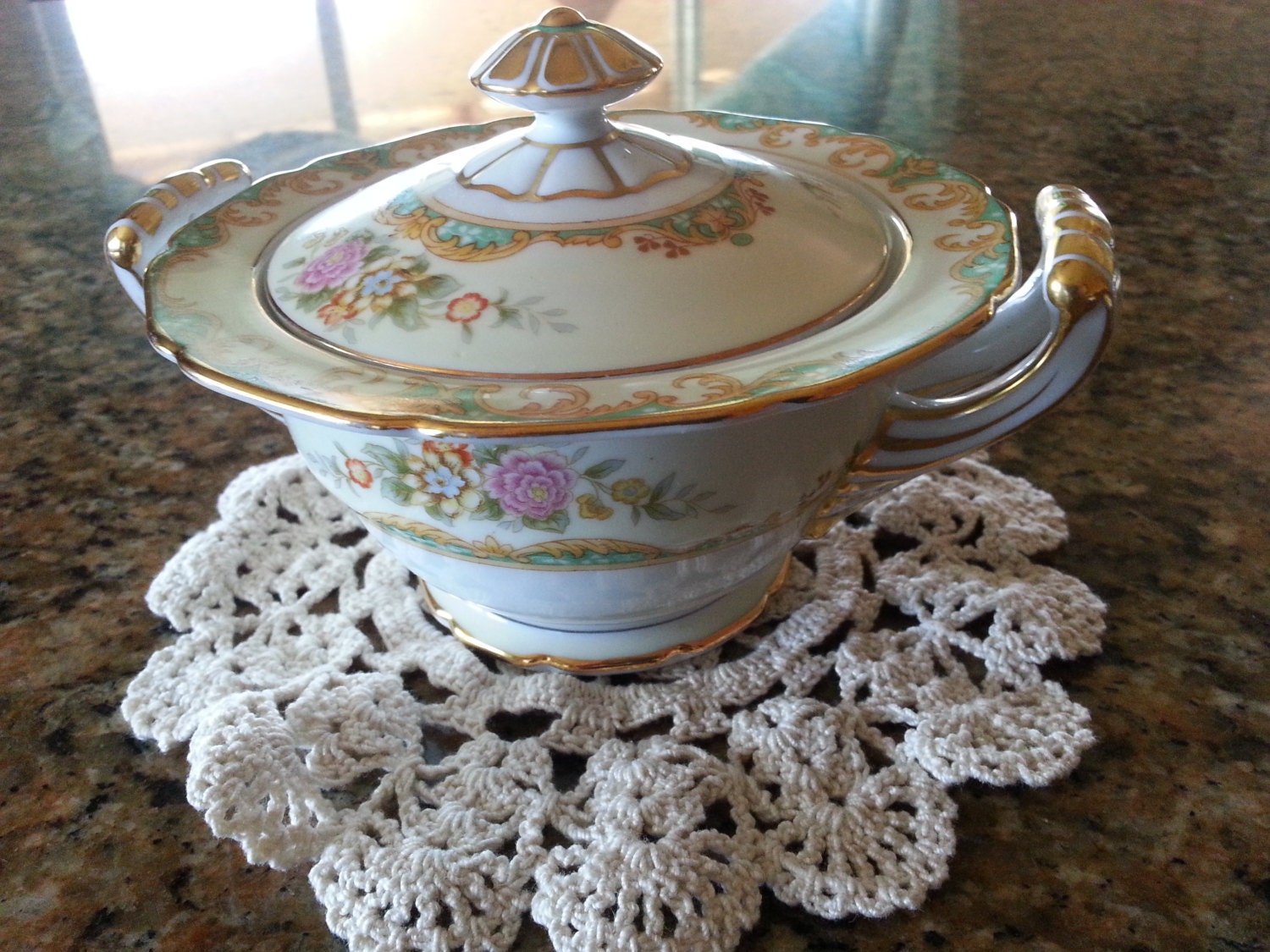 Vintage china sugar bowl scalloped edge retired Noritake Roseglow ...