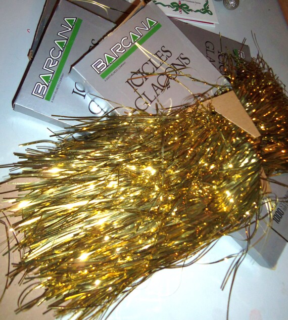 3 Vintage GOLD French Canada Metallic Tinsel Glacon Icicle