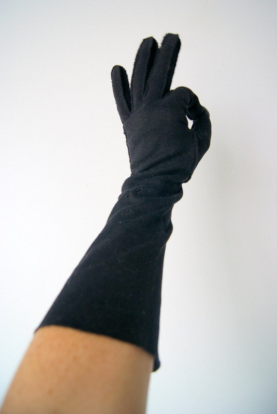 Vintage Black cotton Full Length Gloves 6.5