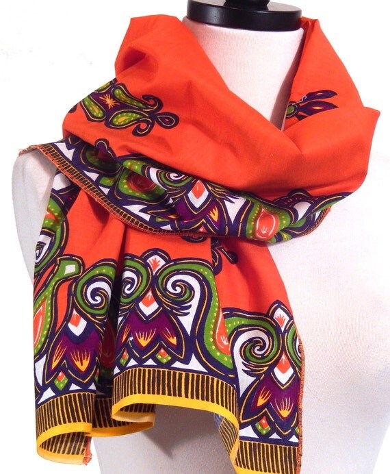 Orange Scarf African Print Scarf Wax Print Scarf Dashiki