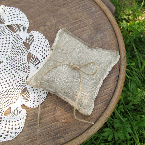 Burlap Rustic Ring Pillow Wedding