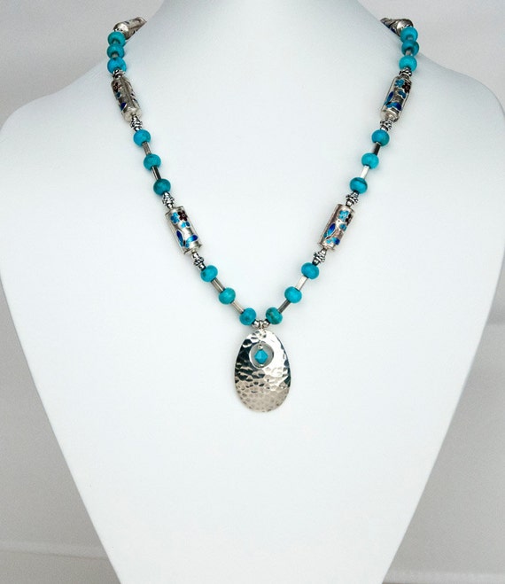 Fine Silver & Turquoise Pendant Necklace by LLDArtisticJewelry