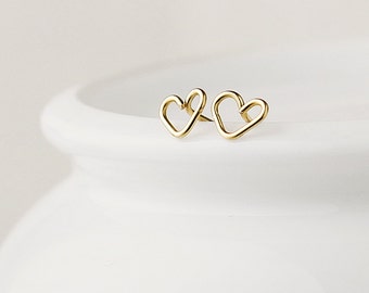 Little gold heart earrings - 14k gold fill - tiny heart earrings - heart post earrings - gold earrings uk - girlfriend gift