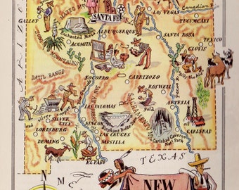 WHIMSICAL NEW MEXICO Map Gold Mining Bandit Loom Weaving