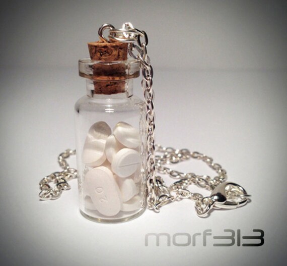 Mental Medicine Pill Bottle Necklace. Glass Vial by MorfArt