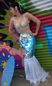 Silver Siren Mermaid Costume, Ariel, Tail with Sequins Size S/M