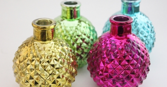 10 NEON MERCURY GLASS Bud Vases Mini Vase Pop Hot Pink Aqua Yellow Neon Lime Fuchsia Green Retro Vintage Style Wedding Rainbow Summer Love