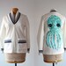 octopus jacket - vintage zipper jacket white & navy - upcycled clothing