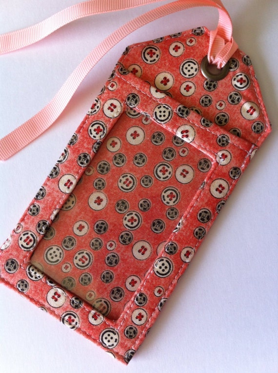 Fabric Luggage Tag Sewing Themed Snaps and Buttons by Pamelaquilts