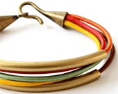 Leather and Tube Bangle Wrap Bracelet