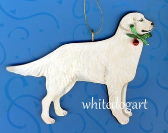 Handpainted Cream Golden Retriever Christmas Ornament