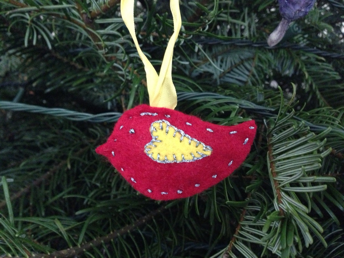 FALL SALE! Red Felt Bird Ornament