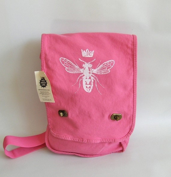 Queen Bee Messenger BagField Bag Screen Printed by VIVASWEETLOVE
