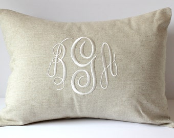 WEDDING Monogram Pillow Cover. Natural LINEN Decorative Throw Pillow. 2nd Anniversary Gift Cotton. Neutral Home Living Decor. SewGracious.