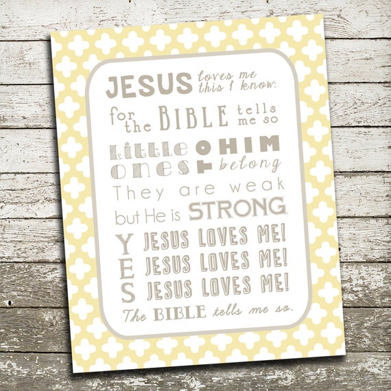 Jesus Loves Me Wall Art Print Baby Shower Gift Nursery Art