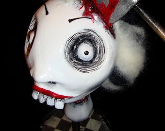 Lizzie - Monster Creepy Horror Gothic Handmade Folk Art Primitive Doll Head