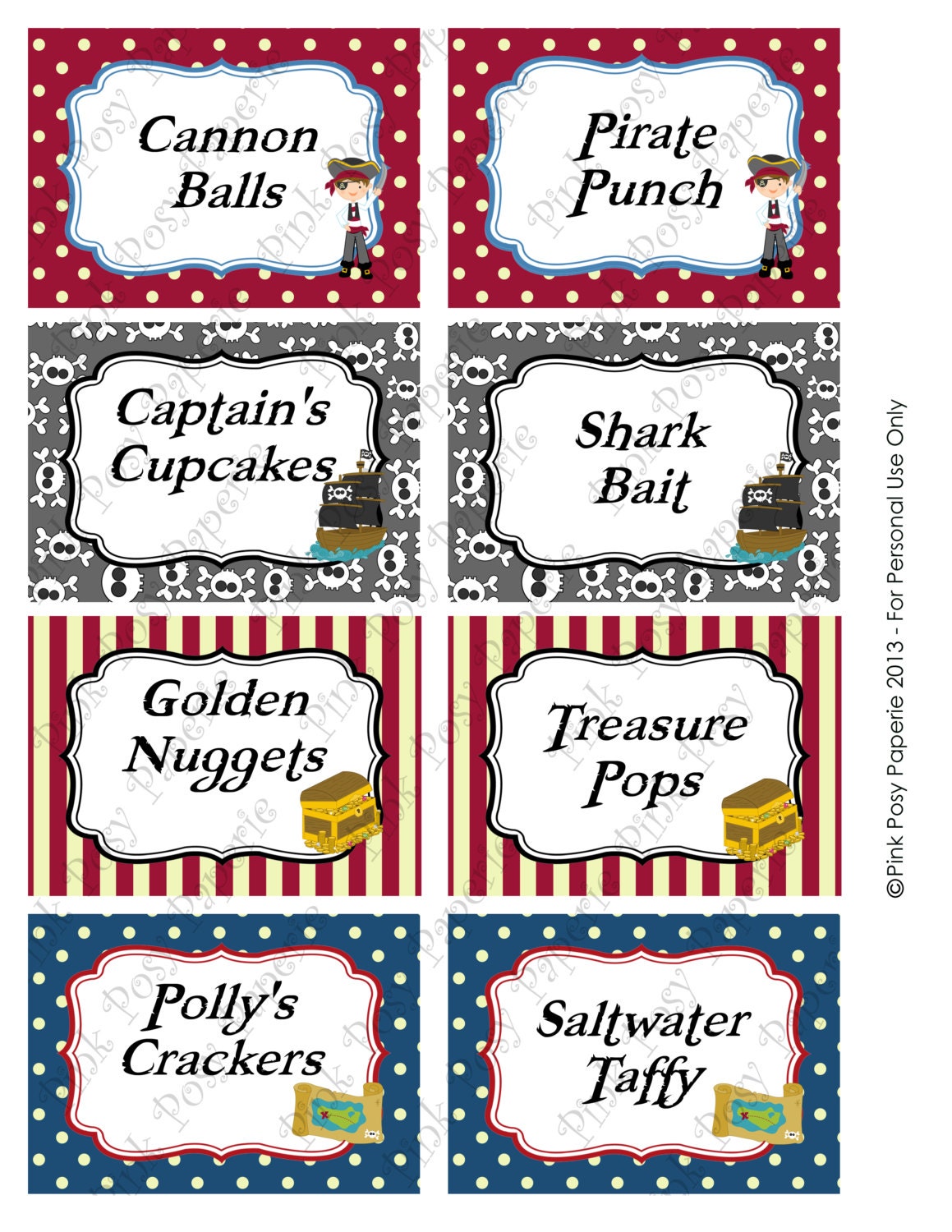 Printable Pirate Birthday Food Labels