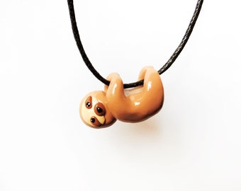 Cute Baby Sloth Necklace Polymer Clay Miniature Animal
