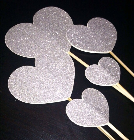 Glitter Hearts Cake Topper set 5 piece set by PicksandStones