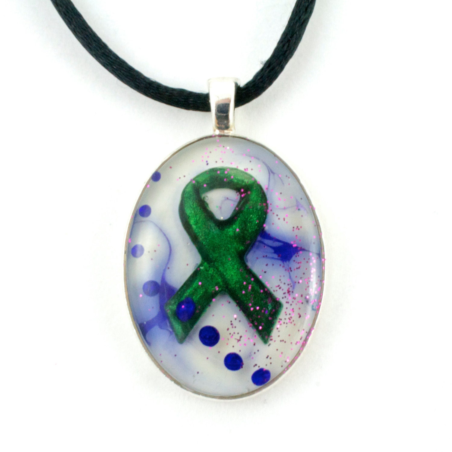 Organ Donor Transplant Green Ribbon Awareness Necklace White