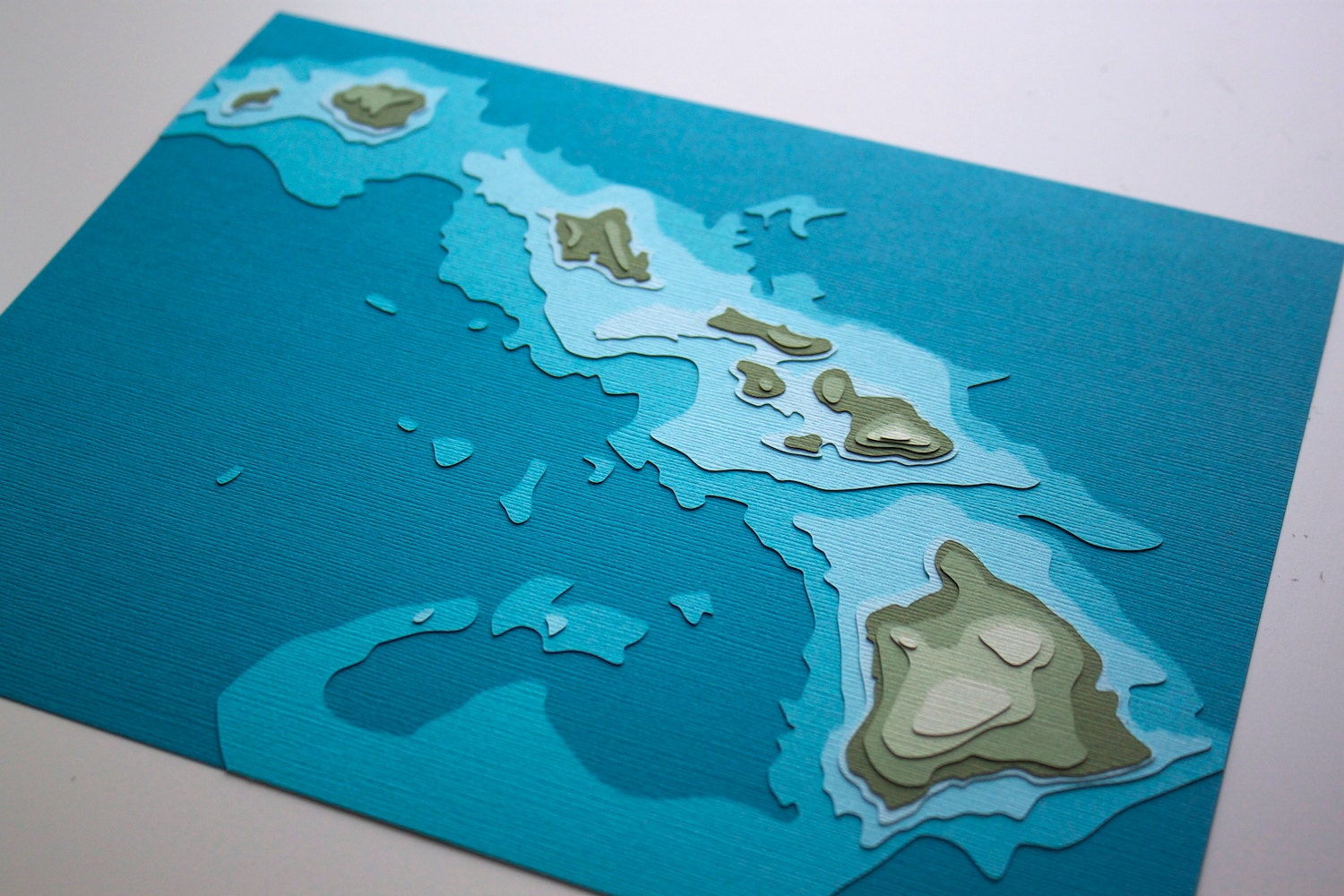 Hawaiian Islands w/ topography 8 x 10 layered papercut