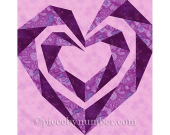 Twisting Spiral Heart quilt block, paper pieced quilt patterns PDF instant download heart quilt pattern heart patterns wedding quilt pattern