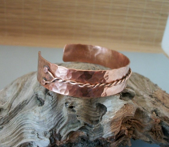 Twisted wire and hammered copper cuff Copper jewelry