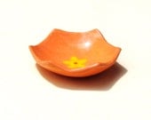 Ring Dish Bowl Orange Hexagon Ceramic Stoneware Pottery