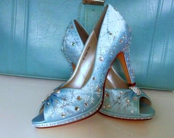 Blue Wedding Shoes , blue sparkle shoes, custom silver soles , silver ...