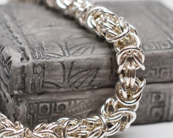 Chunky 14 gauge sterling silver byzantine chainmaille bracelet