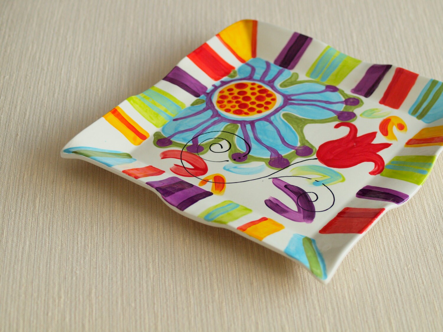 Serving Platter Ceramic Platter Colorful Platter Boho