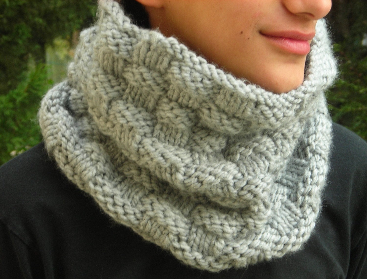Dolphin Grey bulky knit cowl hand knitted neck by karmelidesigns