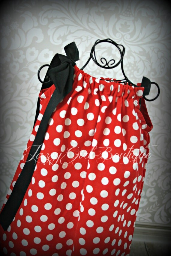Girls Pillowcase Dress Red with White Polka by JazzyGirlBoutique