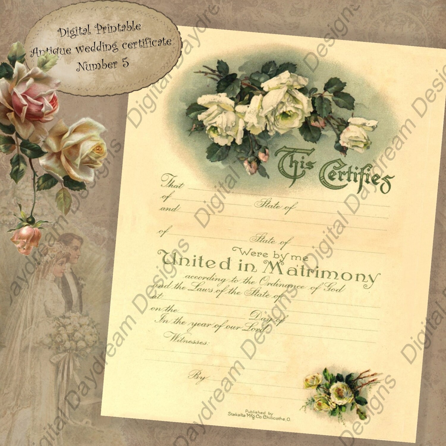 Printable Wedding Certificate Marriage Certificate Instant