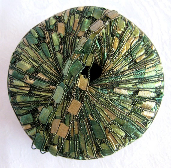 Ladder Ribbon Yarn BRILLIANT HERBS green gold wide by crochetgal