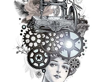 Steampunk Digital Art Collage Susannah by bittybaby on Etsy