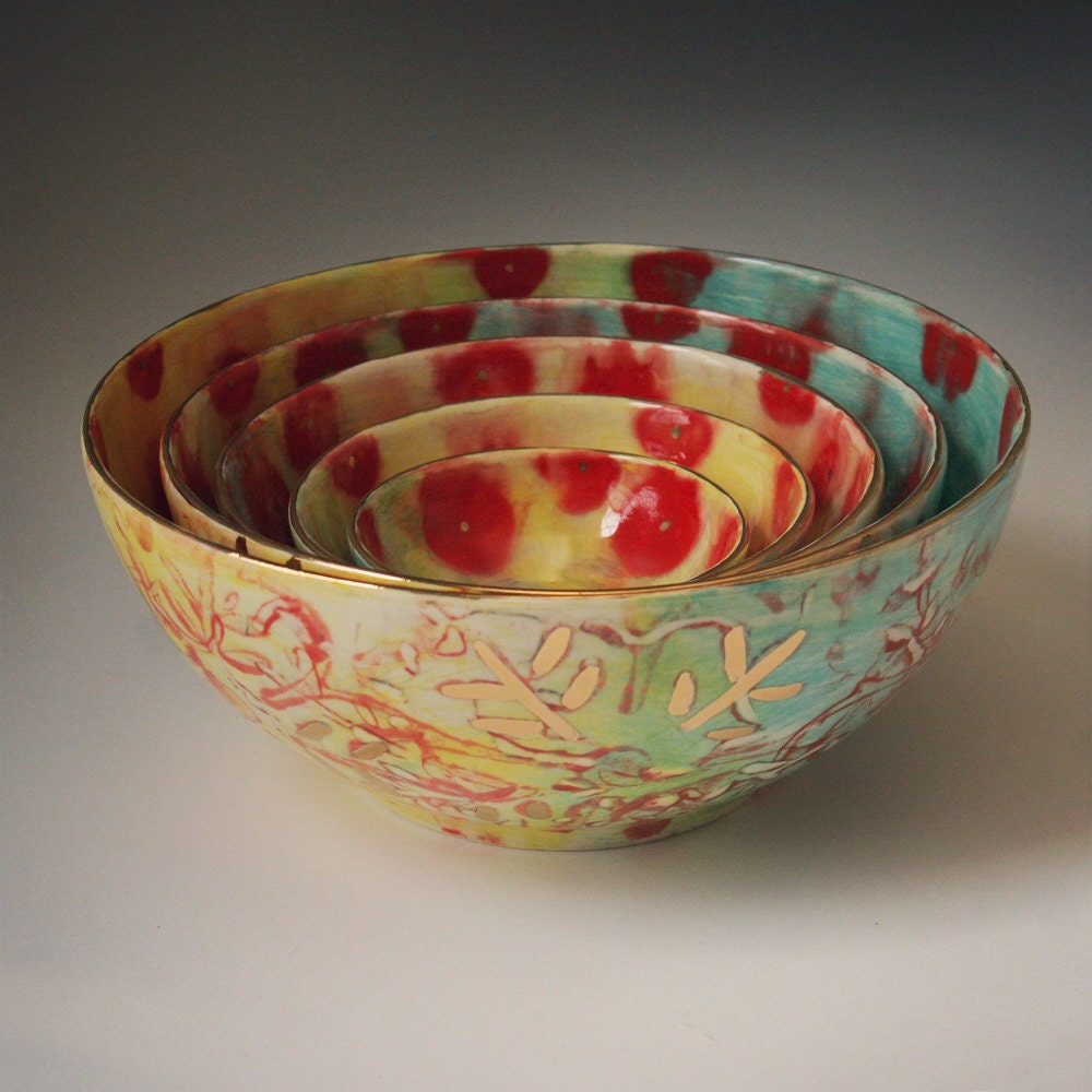 Handmade Ceramic Nesting Bowl set of 5 in Tahitian by HappyClay
