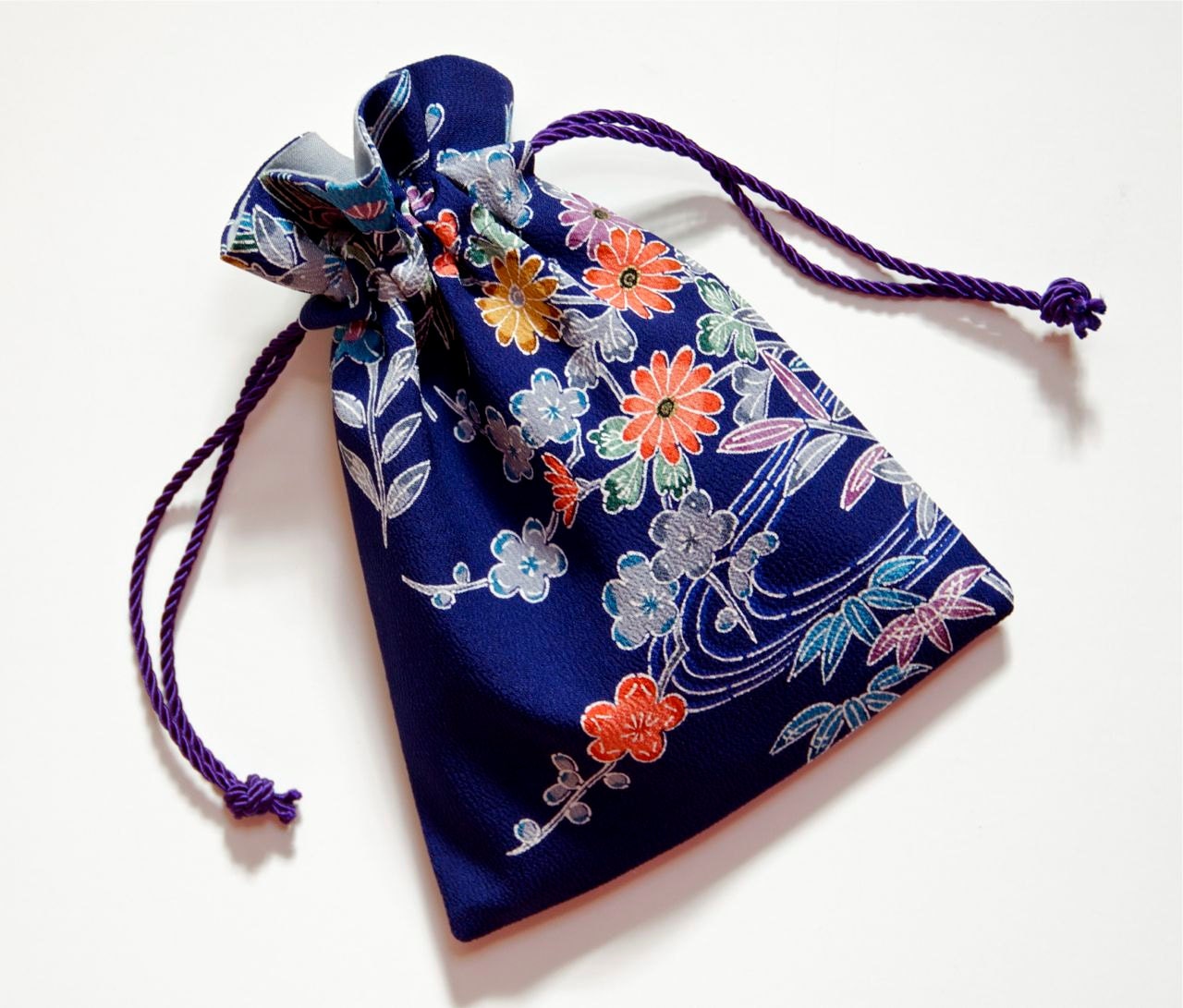 Kimono Silk Small Drawstring Pouch Bag Wristlet Garden and