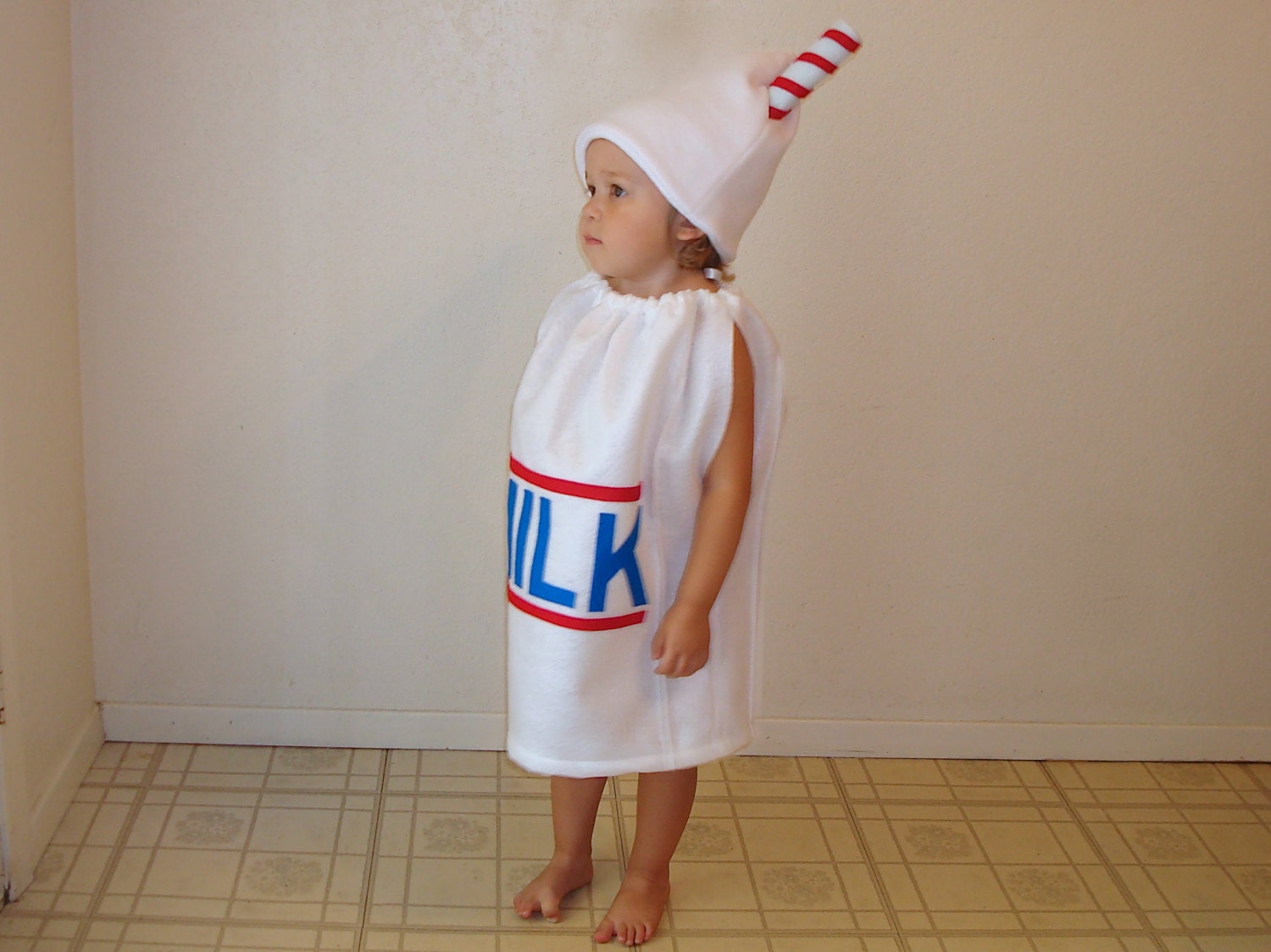 Adult Halloween Costume Milk Carton with Straw Dress Up Teen