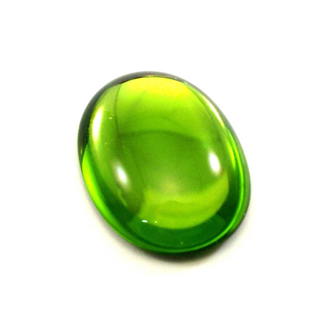 1 Vintage 25x18mm Translucent Bright Olivine Shiny Glass Cabochons ...