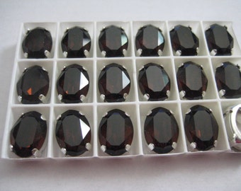 Lot of 3 14x10mm Mocca Oval Shaped Swarovski Rhinestones in Sew on Settings