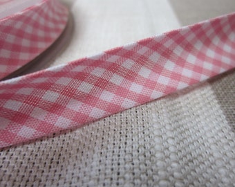 5m Pale Pink and White Gingham Print Bias Binding