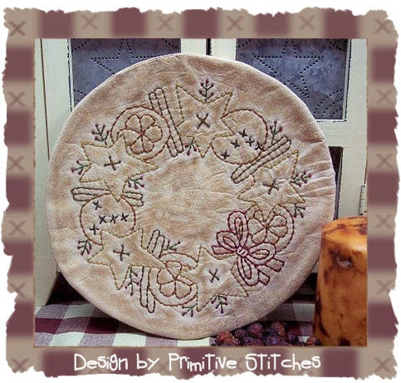 Orange, Cinnamon, Spice Candle Mat by Primitive Stitches-Primitive Stitchery E-Pattern-Instant Download