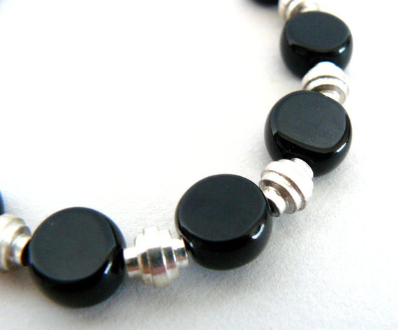 Black and Silver Bracelet Jet Glass Bead Jewelry Modern Jewelry ...