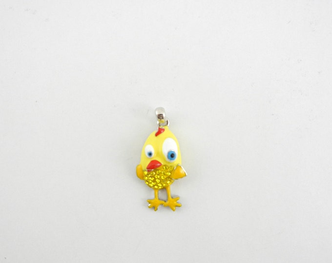 Whimsical Yellow Rhinestone and Epoxy Crazy Bird Pendant