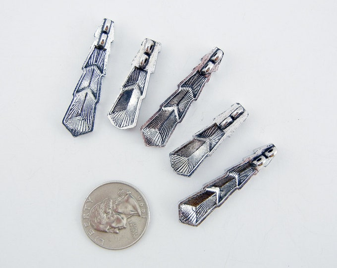 Set of 5 Slide Charms Art Deco Arrow Design Antique Silver-tone