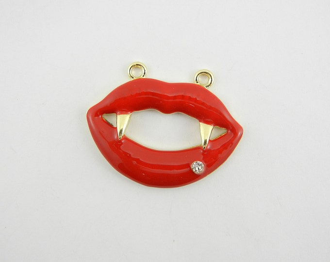 Red Epoxy Gold-tone Double Link Vampire Pendant