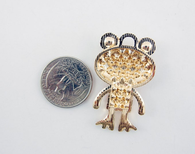 Small Gold-tone Frog Pendant Rhinestone Encrusted